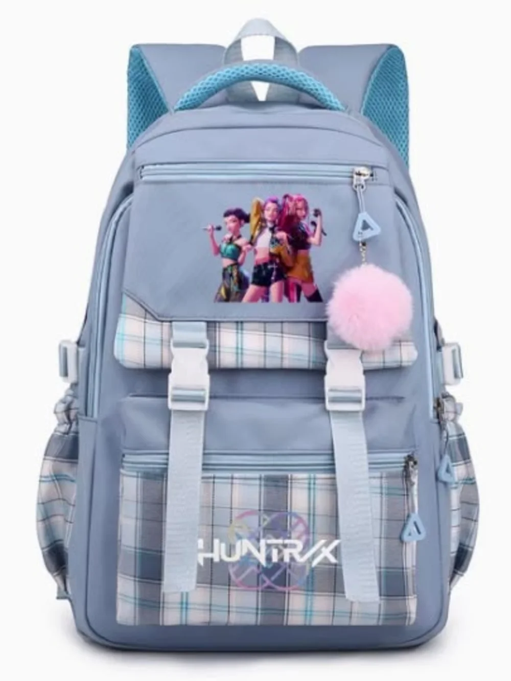 Hunter Light Blue Kids Backpack with Pink Pom Charm